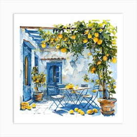 Mediterranean Courtyard With Lemons Art Print