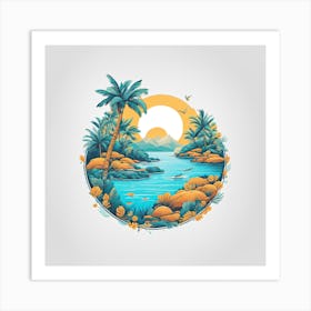 Tropical Landscape With Palm Trees Art Print