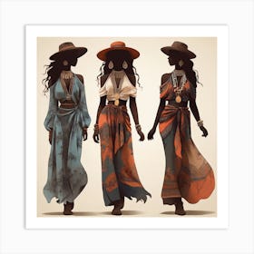 Silhouettes of women in boho style 3 Art Print