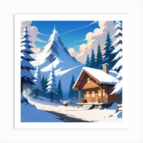 Winter Cabin In The Mountains 3 Art Print