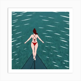 Woman In Bikini On Surfboard 2 Art Print