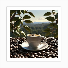 Coffee Cup On Coffee Beans 2 Art Print