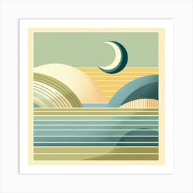 "Abstract Coastal Dreamscape"  Immerse yourself in the serene beauty of an abstract coastal landscape, where curving forms and linear elements evoke the calmness of seaside vistas. This artwork captures the essence of a dreamy beach escape with its pastel color palette and soothing composition, making it a perfect addition to any space seeking a touch of coastal tranquility. It's an inviting piece for collectors and decorators aiming to bring a serene, oceanic atmosphere to their environment. Art Print