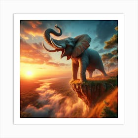 Elephant On The Cliff Art Print