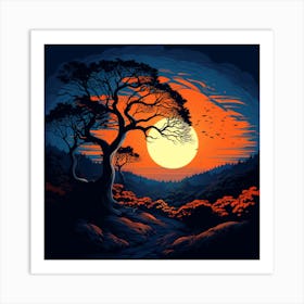 Tree At Sunset Art Print