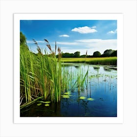 Grass Plant Vegetation Water Reed Calm Cane Season Scene Green Tranquil Background Natur (15) Art Print