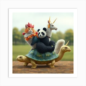 Asm Cat Riding Chicken Turtle Panda Llama Unicorn A9ca0538 Ce16 4690 8df2 8e30c3b34595 Art Print