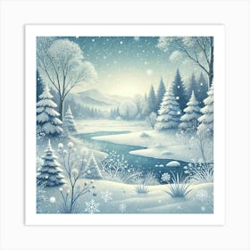 Winter Wonderland Forest Printed Art A Serene Illustration Of A Snowy Winter Forest, Perfect For Bringing The Tranquility And Beauty Of The Winter Season To Any Space Printed Art Art Print