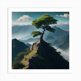 Lone Tree On Top Of Mountain 51 Art Print