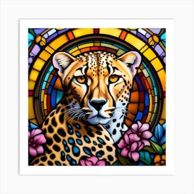 Cheetah Pop Art stained glass Art Print