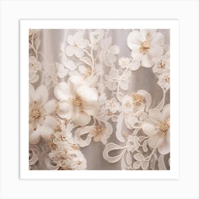 White Flowers On Lace 3 Art Print