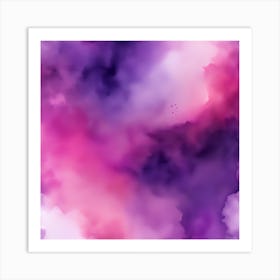 Beautiful purple pink abstract background. Drawn, hand-painted aquarelle. Wet watercolor pattern. Artistic background with copy space for design. Vivid web banner. Liquid, flow, fluid effect. Art Print