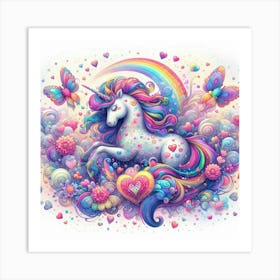 Unicorn With Hearts And Butterflies Art Print