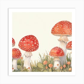 Red Mushrooms In The Meadow Art Print