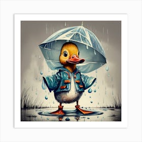 Duck In Rain Art Print