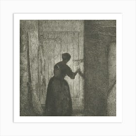 Woman Opening A Door Art Print