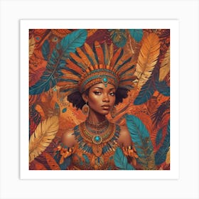 African Woman With Feathers 1 Art Print