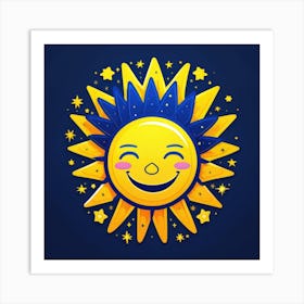 Lovely smiling sun on a blue gradient background 86 Art Print