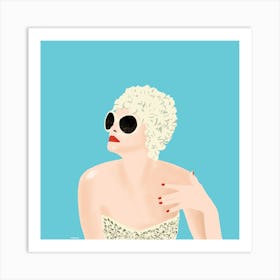 Retro, Swiming Woman With White Swim Hat Art Print