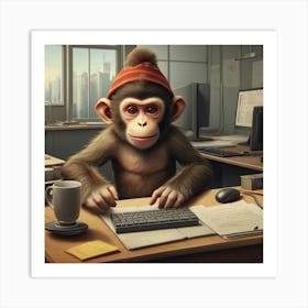 Monkey At Work Art Print