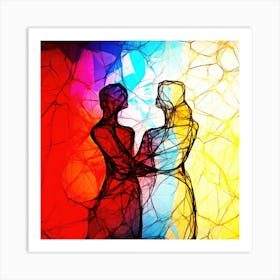 Line Art Abstract - Rainbow Love Couple Art Print