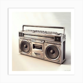 A Highly Detailed, Exquisite Illustration Of A Vintage Boombox Rendered In Precise Pencil Sketching, Showcasing Intricate Textures, Subtle Shading, And Delicate Linework, Evoking A Sense Of Nostalgia And Retro Charm Art Print