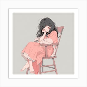 Cute Girl Sitting In A Chair Art Print