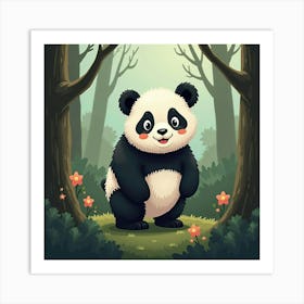 A Panda With A Whimsical, Cartoonish Forest Backdrop Art Print