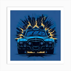 Car Blue Artwork Of Graphic Design Flat (126) Art Print