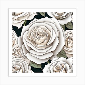 White Roses Seamless Pattern Art Print