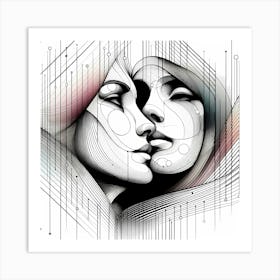 Female Love - Abstract Line Art Illustration 249 Art Print