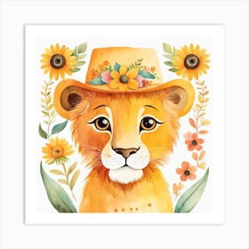 Floral Baby Lion Nursery Painting (16) Art Print
