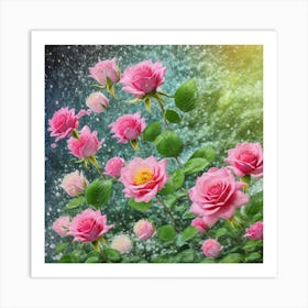 Pink Roses In The Rain Art Print