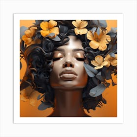 Portrait Of A Woman With Flowers 4 Art Print