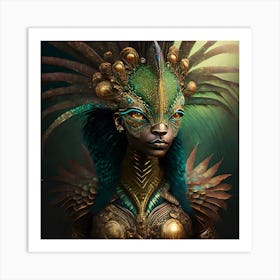 Firefly A Modern Illustration Of A Fierce Native American Warrior Peacock Iguana Hybrid Femme Fatale (22) Art Print