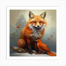 Fox And Bird Art Print