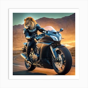 Lion On A Motorcycle 1 Art Print