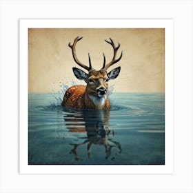 Deer In Water 1 Art Print