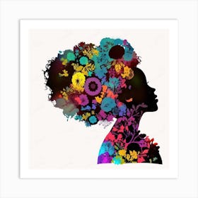 Silhouette Of A Woman With Flowers 1 Art Print