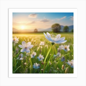 White Flowers In A Field 1 Art Print