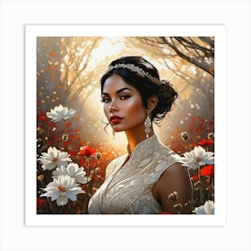 Asian Woman In Flowers Art Print