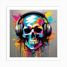 Skull With Headphones 7 Art Print