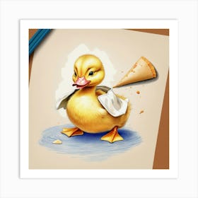 Duck With Pizza Art Print