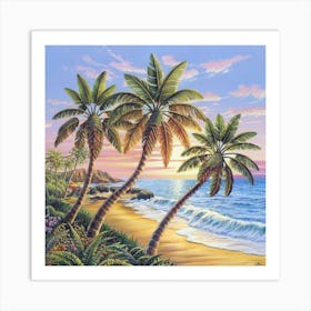 Three palm trees on the sea coast 9 Art Print