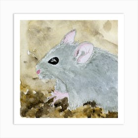 Gray Mouse Watercolor Painting Art Print