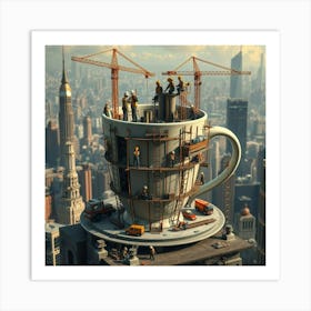 Construction Workers In A Coffee Cup Art Print