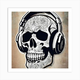 Skull With Headphones 143 Art Print