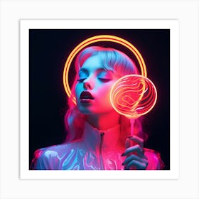 Neon Girl With Lollipop Art Print