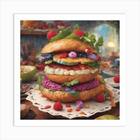 Burger On A Plate Yummy Covers ( Bohemian Design ) Art Print