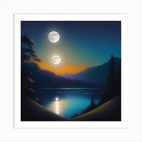 Moonlight Over Lake Art Print